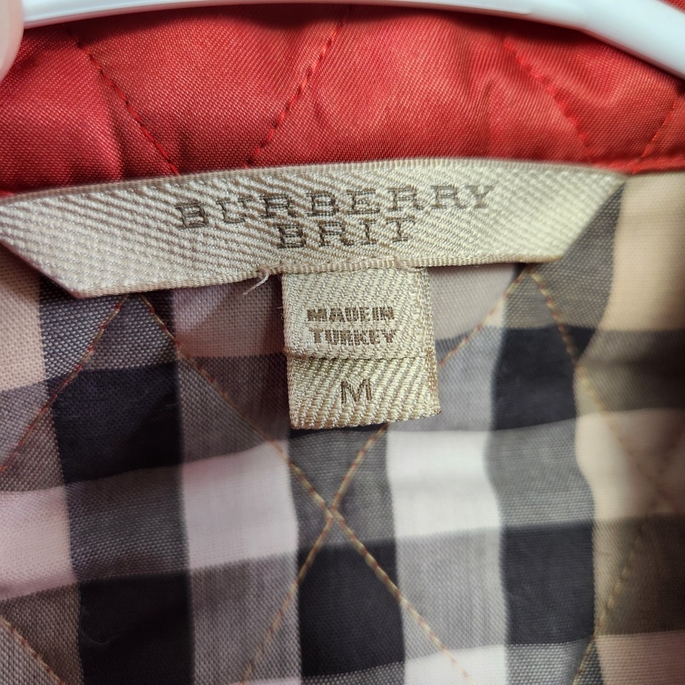 Burberry Brit Jacket Women Medium Diamond Quilted Red Nova Check Lined Full Zip - Picture 3 of 14